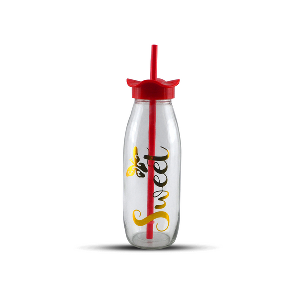 Kleeyo Glass Bottle with Lid and Straw 500ml