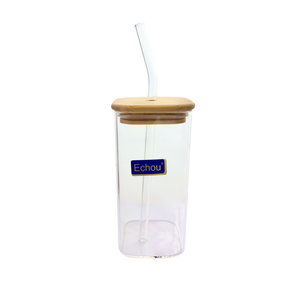 Echou Glass Tumbler with Straw & Bamboo Lid | 350ml