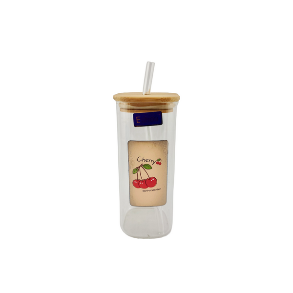 Cherry Blossom Glass Tumbler with Straw & Bamboo Lid | 410ml
