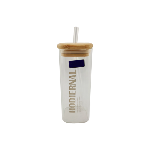 Hodiernal Glass Tumbler with Bamboo Lid & Straw | 410ml