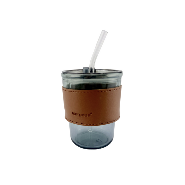 Gorgous Glass Tumbler with Leather Sleeve & Straw