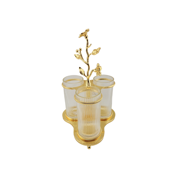 Fancy Spoon Holder - 3 Portion | Gold & Silver