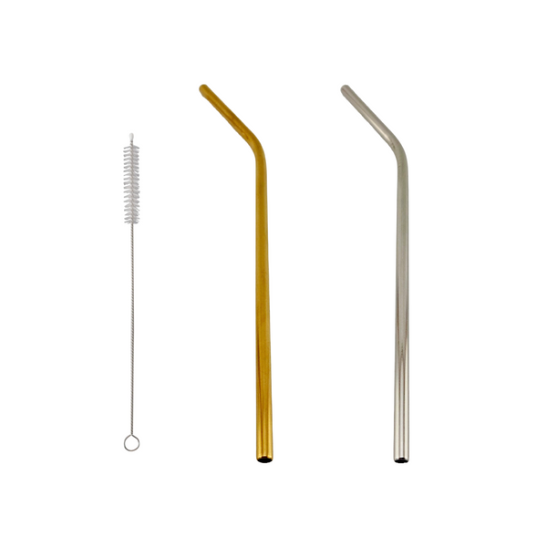 Falari Straw | 6 pc with Brush | Silver & Golden